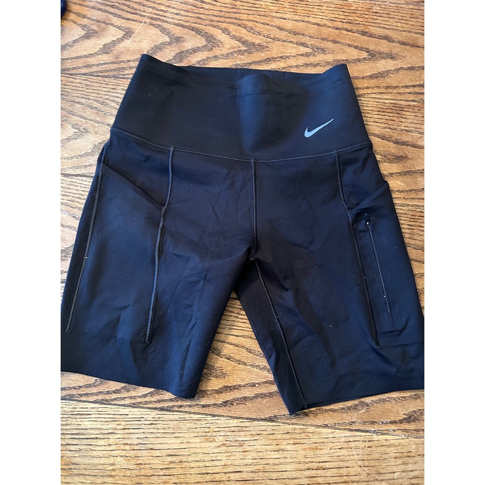 Nike Go Dri-FIT Womens High Rise Biker Shorts Black Pockets DQ5925-010 Size S